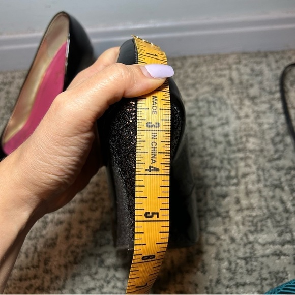 Lilly Pulitzer Black Brazil Patent Leather Glitter Peep Toe Wedges Size 8 - Picture 10 of 10